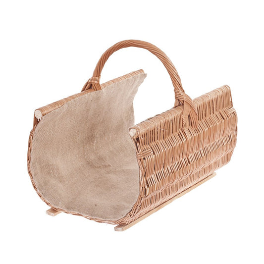 Fano Rieten mand voor haardhout met jute afwerking en handvat