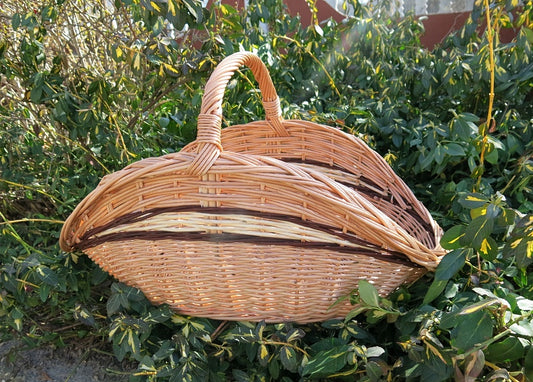 Fioren Rieten mand voor haardhout met handvat