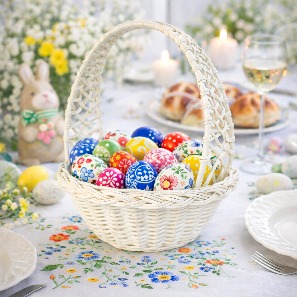 Zaria wicker Easter blessing basket for food, with handle TheWickerStories