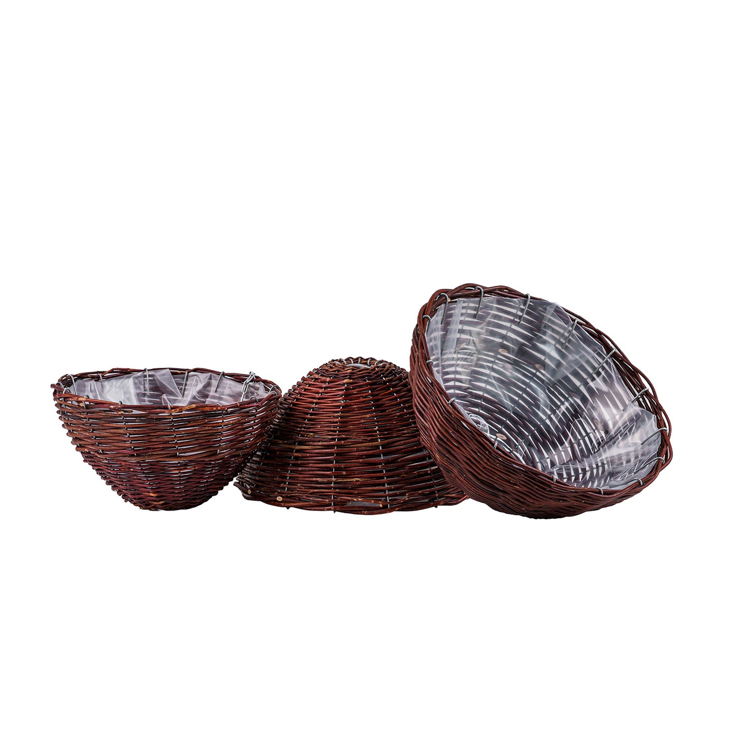 Pallados wicker hanging planter for flowers with chain and plastic liner, set of 3 TheWickerStories