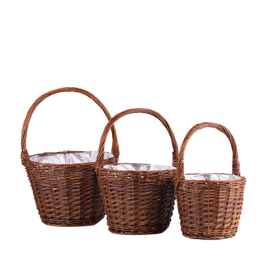 Valleria set van 3 rieten manden voor bloemen voor tuin en balkon