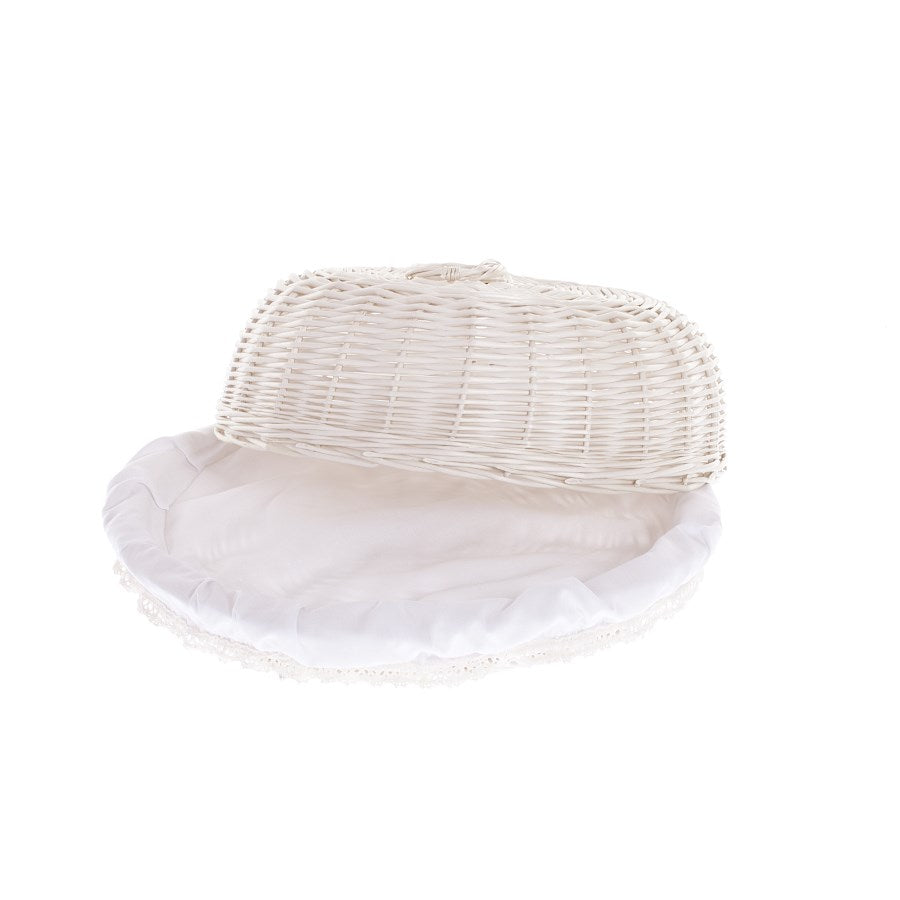 panier en osier avec doublure blanche et couvercle