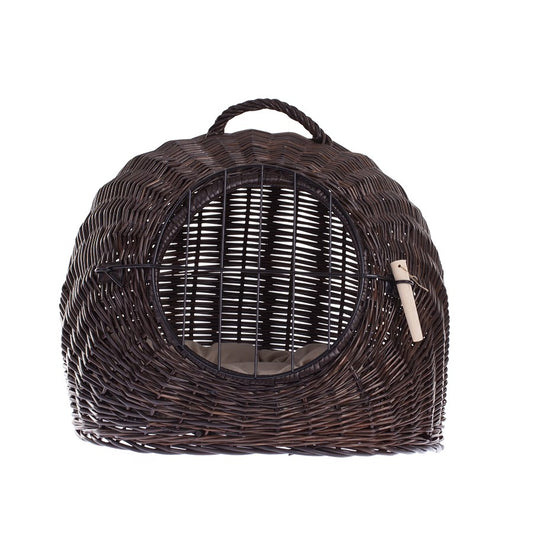 Tactus wicker basket for pets with brown cushion, mesh and clasp