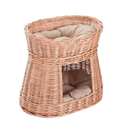 Erif rotan kattenhuis met twee verdiepingen en beige kussens