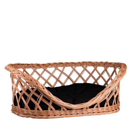 Esnoria rieten mand als ligplaats voor honden en katten met zwart kussen en lage instap