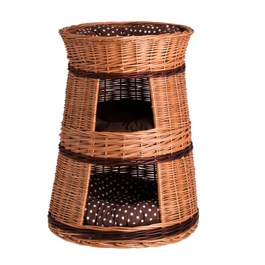 Elnoria rotan kattenhuis met bruine kussens, drie niveaus