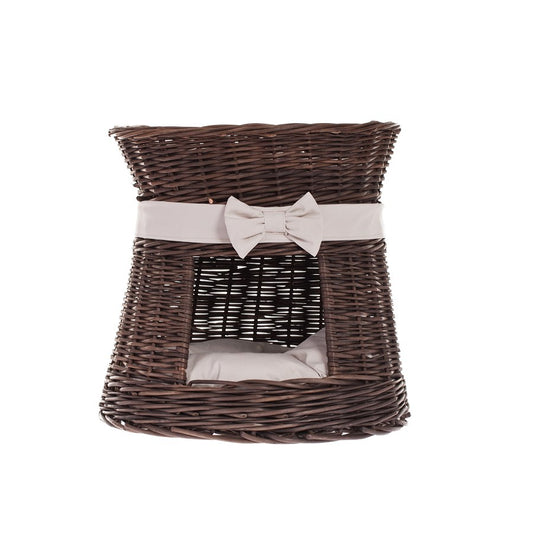 Eralis tweelaags rieten kattenhuis met kussens en strik