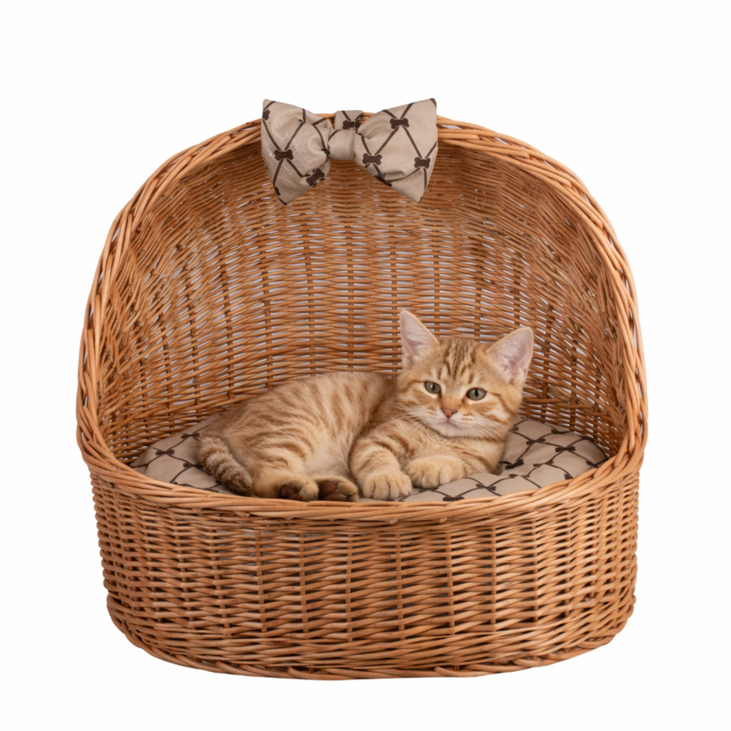 Elarion cesto de vime para gato e cão com almofada bege TheWickerStories