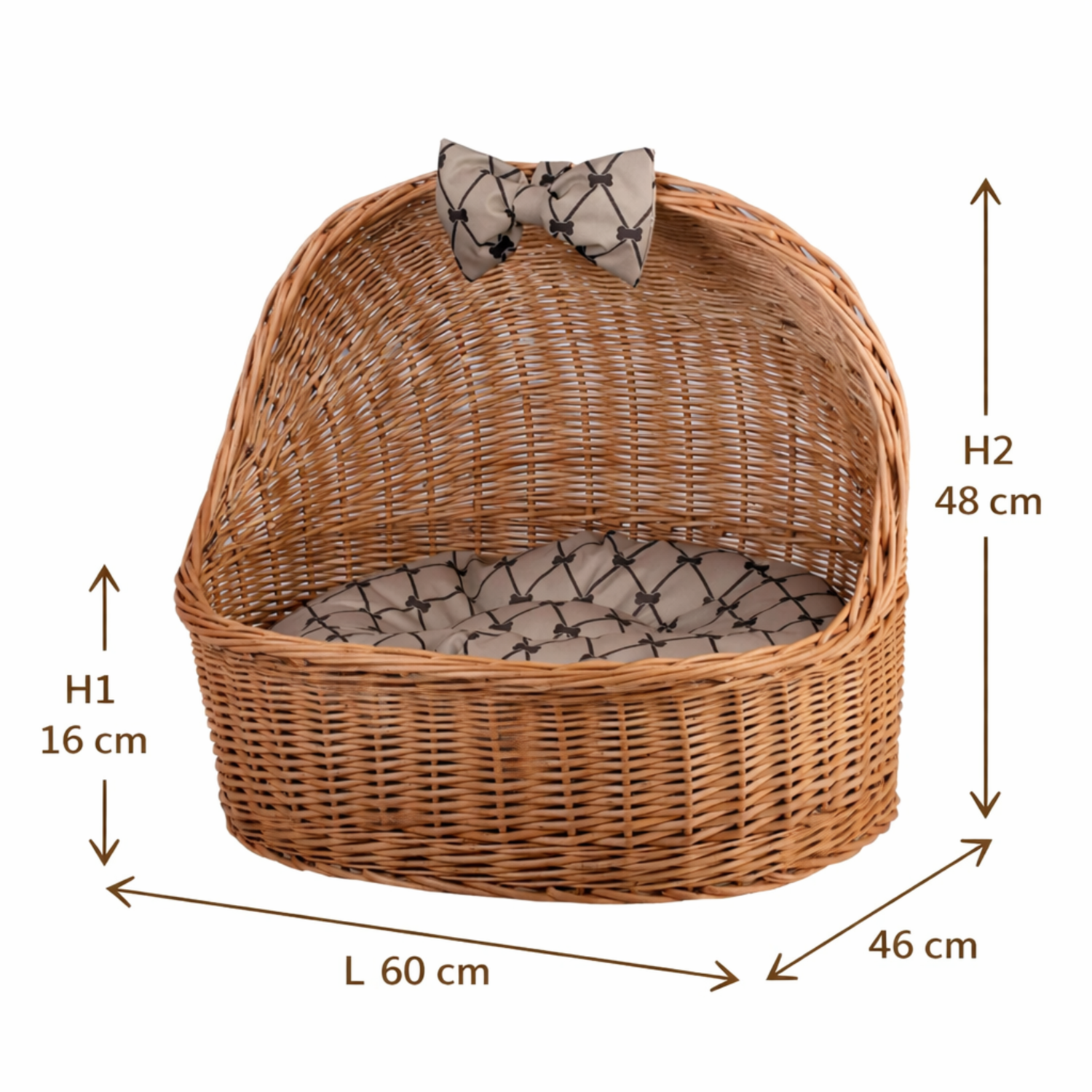 cesto de vime para gato e cão com almofada bege