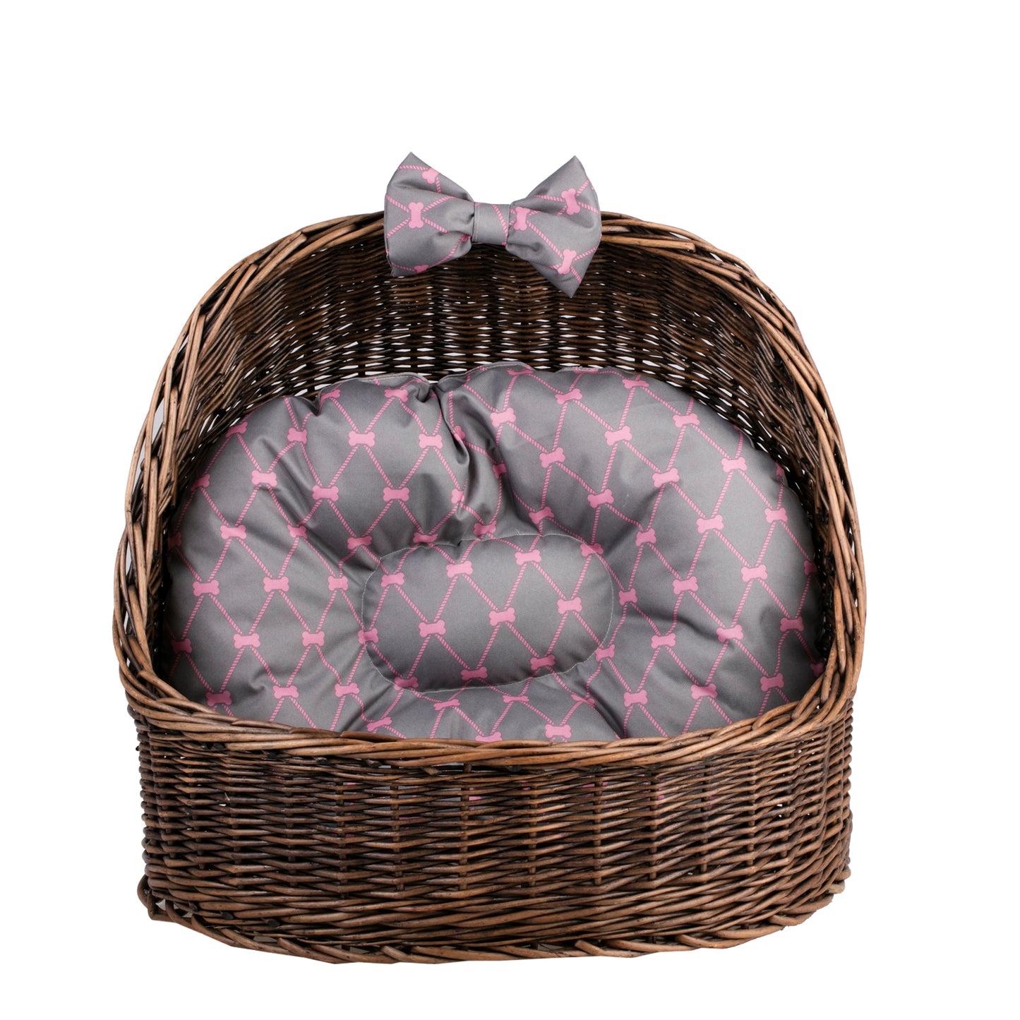 Elsa panier en osier couchage pour animaux avec coussin gris et nœud