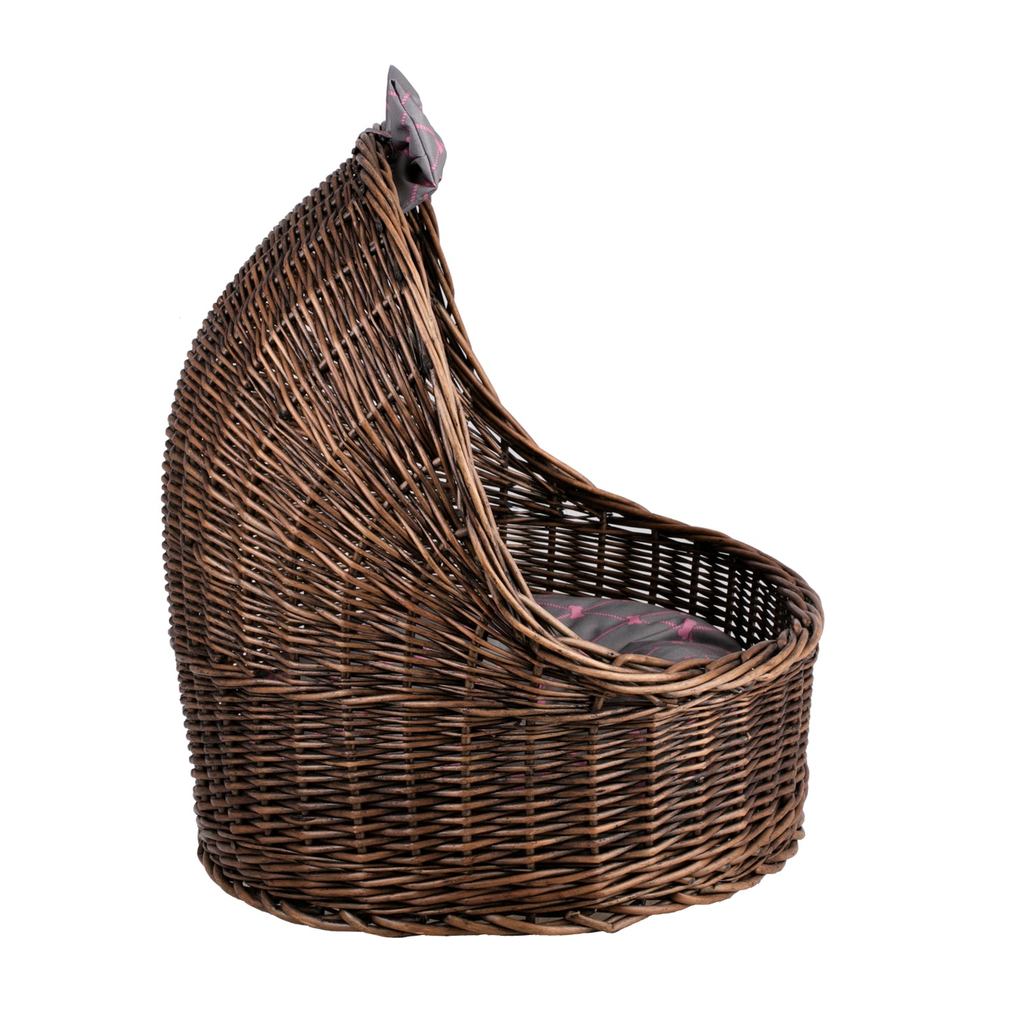 Elsa panier en osier couchage pour animaux avec coussin gris et nœud