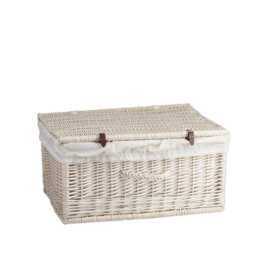 Viviana wicker suitcase with white trim, handle and clasp