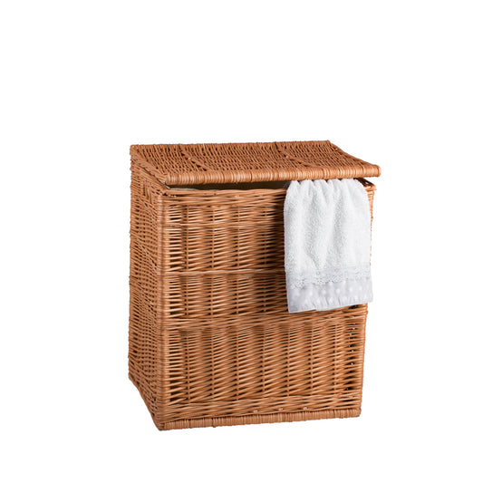 Ardea wicker laundry basket with beige trim and lid