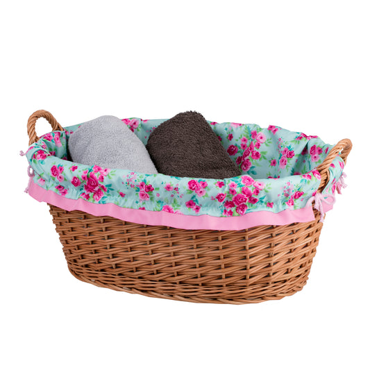 Milvus wicker basket with handles and pink lining