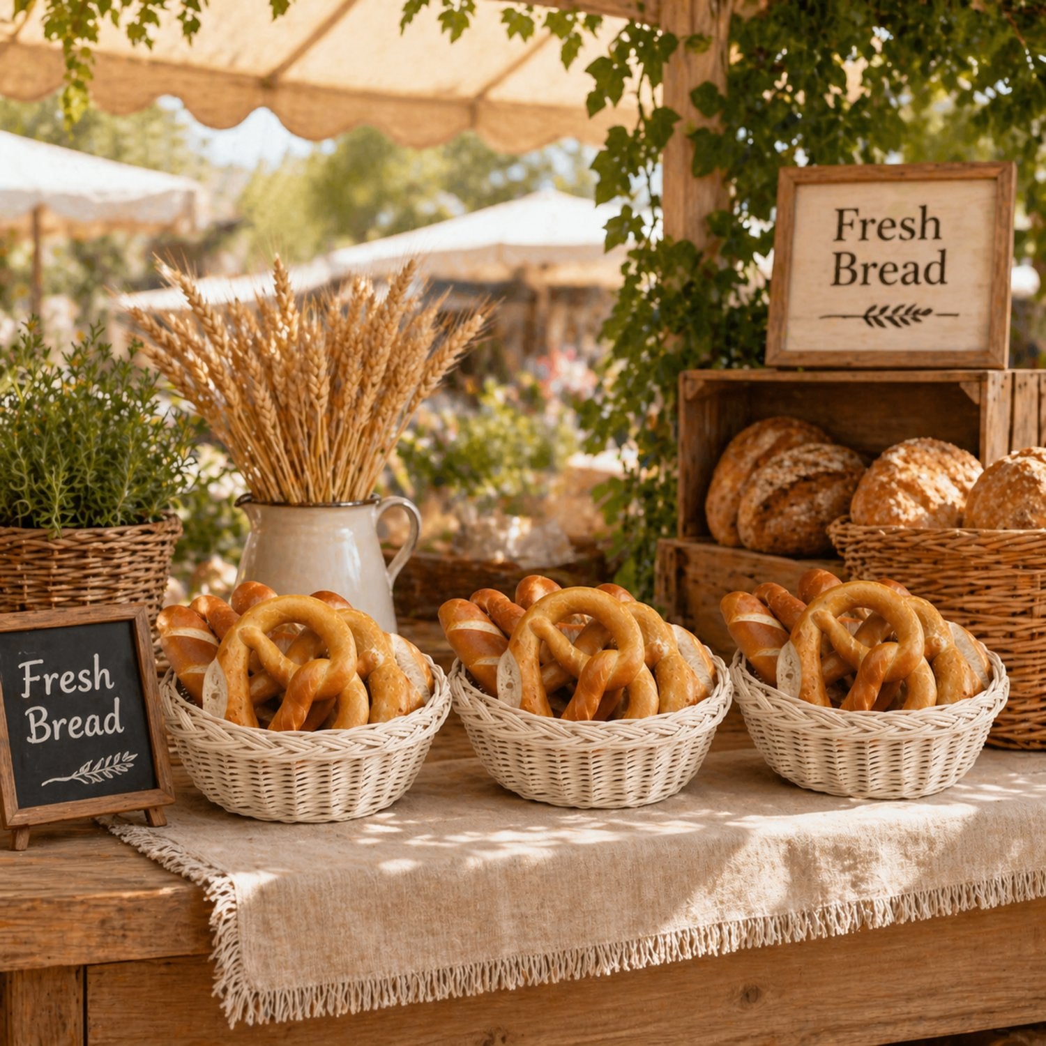 wicker bread display basket, set of 5 pieces