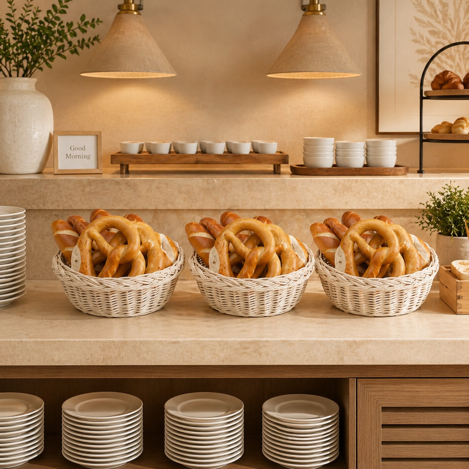 wicker bread display basket, set of 5 pieces