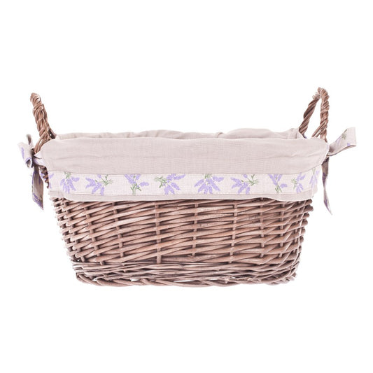 Marnel rieten opbergmand voor kleine spullen en bloemen met beige afwerking, met handvatten