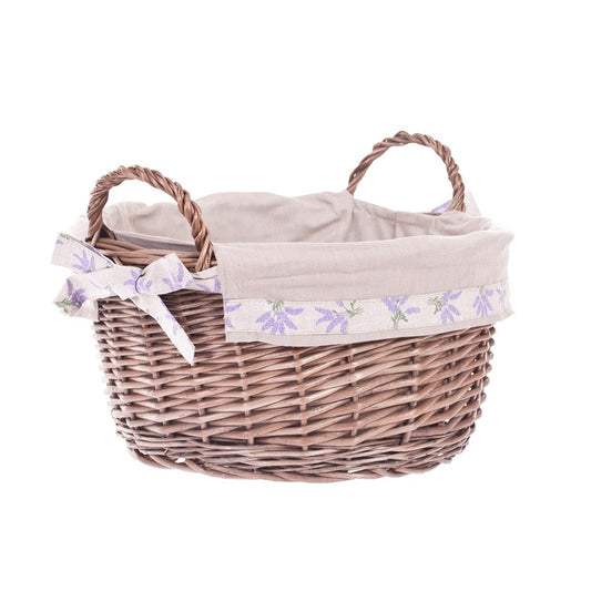 Marnel rieten opbergmand voor kleine spullen en bloemen met beige afwerking, met handvatten