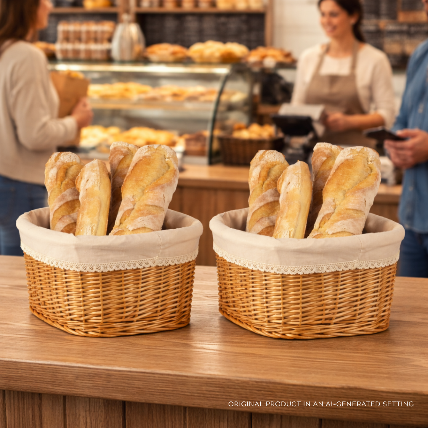 Nestor gevlochten broodmand met beige bies, set van 2 stuks TheWickerStories