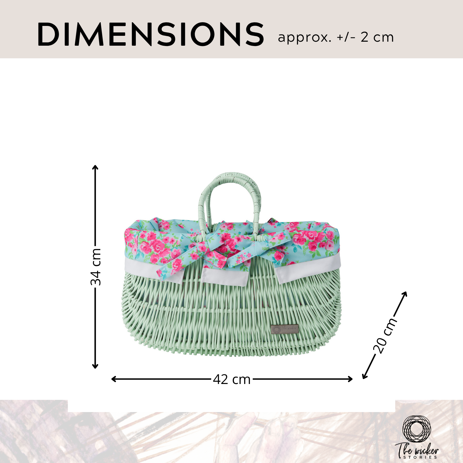 wicker shopping basket with mint lining and handles