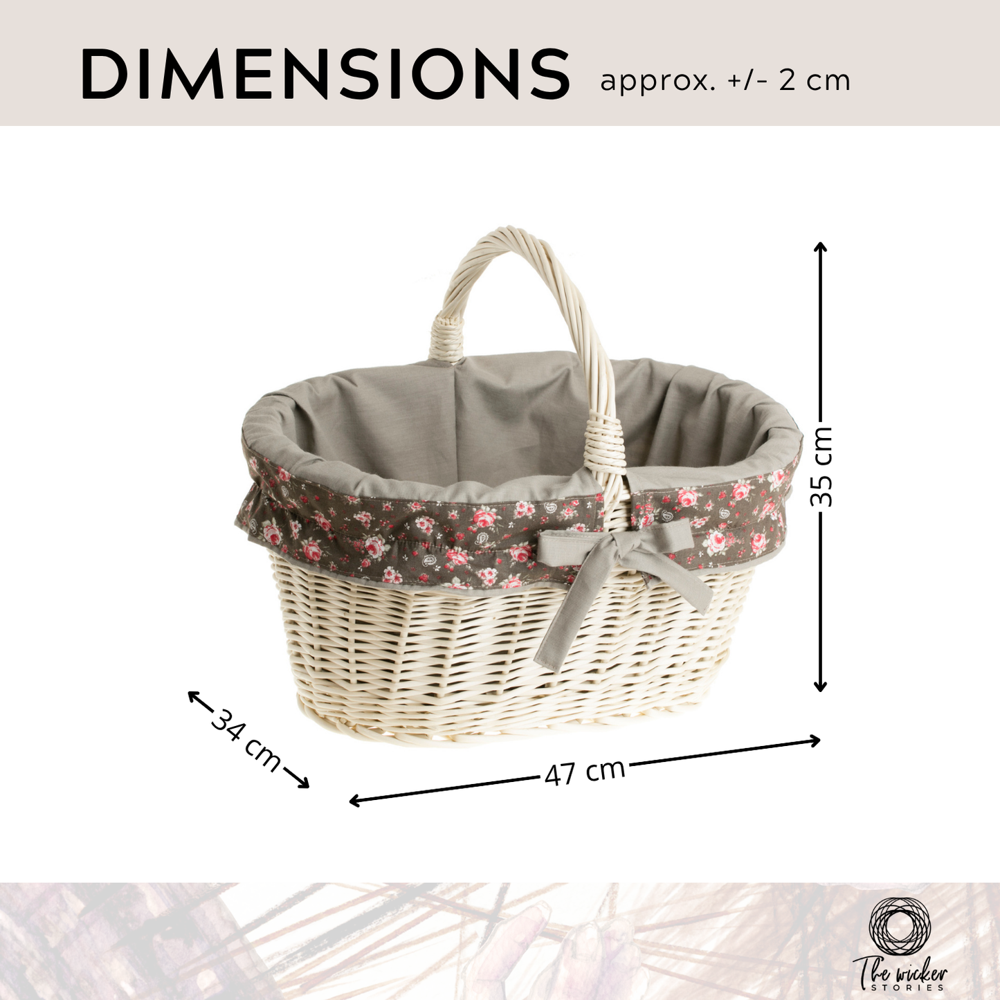 Walerissa coș de cumpărături din nuiele, coș pentru ciuperci și picnic, coș cadou decorativ cu bordură TheWickerStories