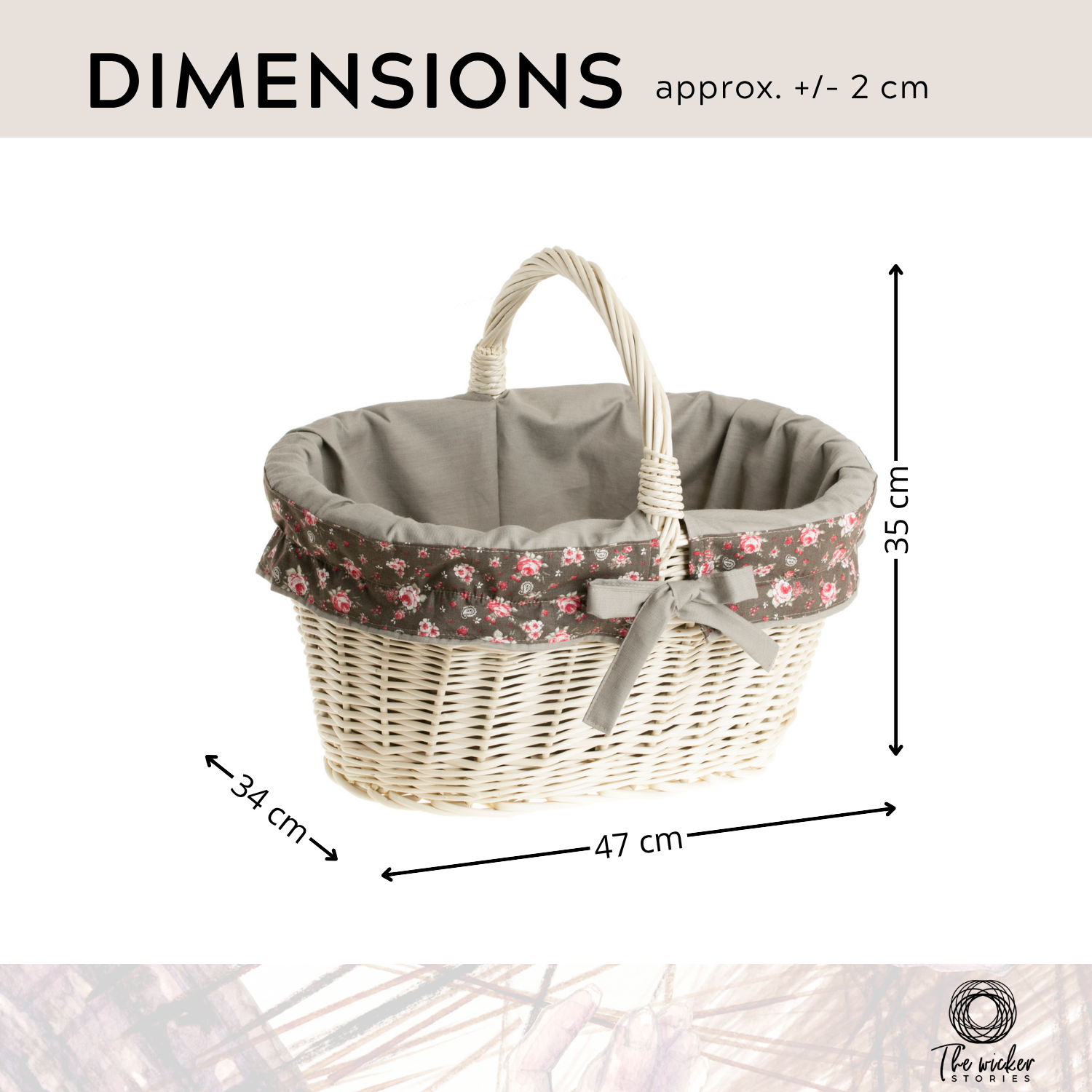 Walerissa coș de cumpărături din nuiele, coș pentru ciuperci și picnic, coș cadou decorativ cu bordură TheWickerStories