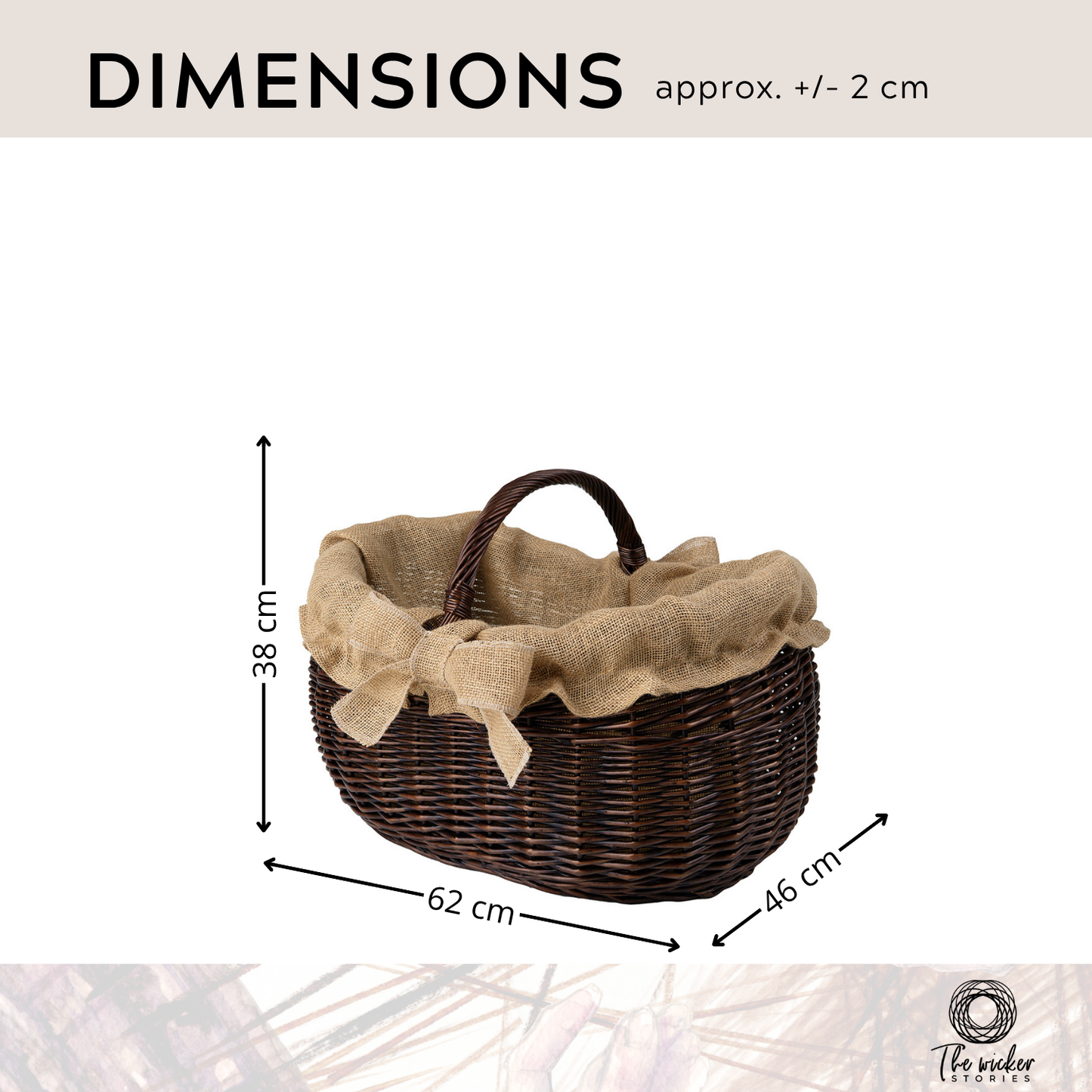 Faleria wicker firewood basket with jute trim and handle TheWickerStories