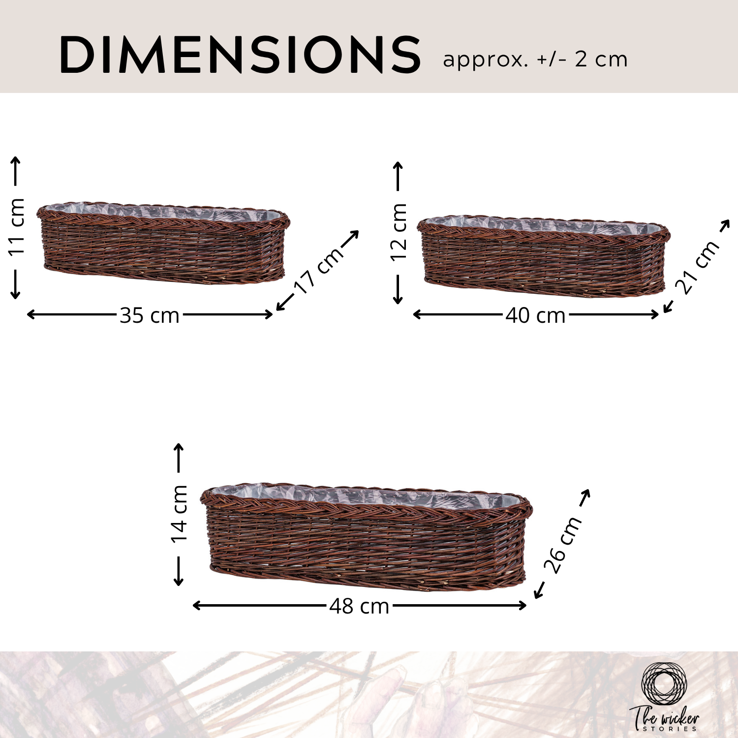 conjunto de capas em vime para vasos com forro plástico, conjunto de 3 unidades.