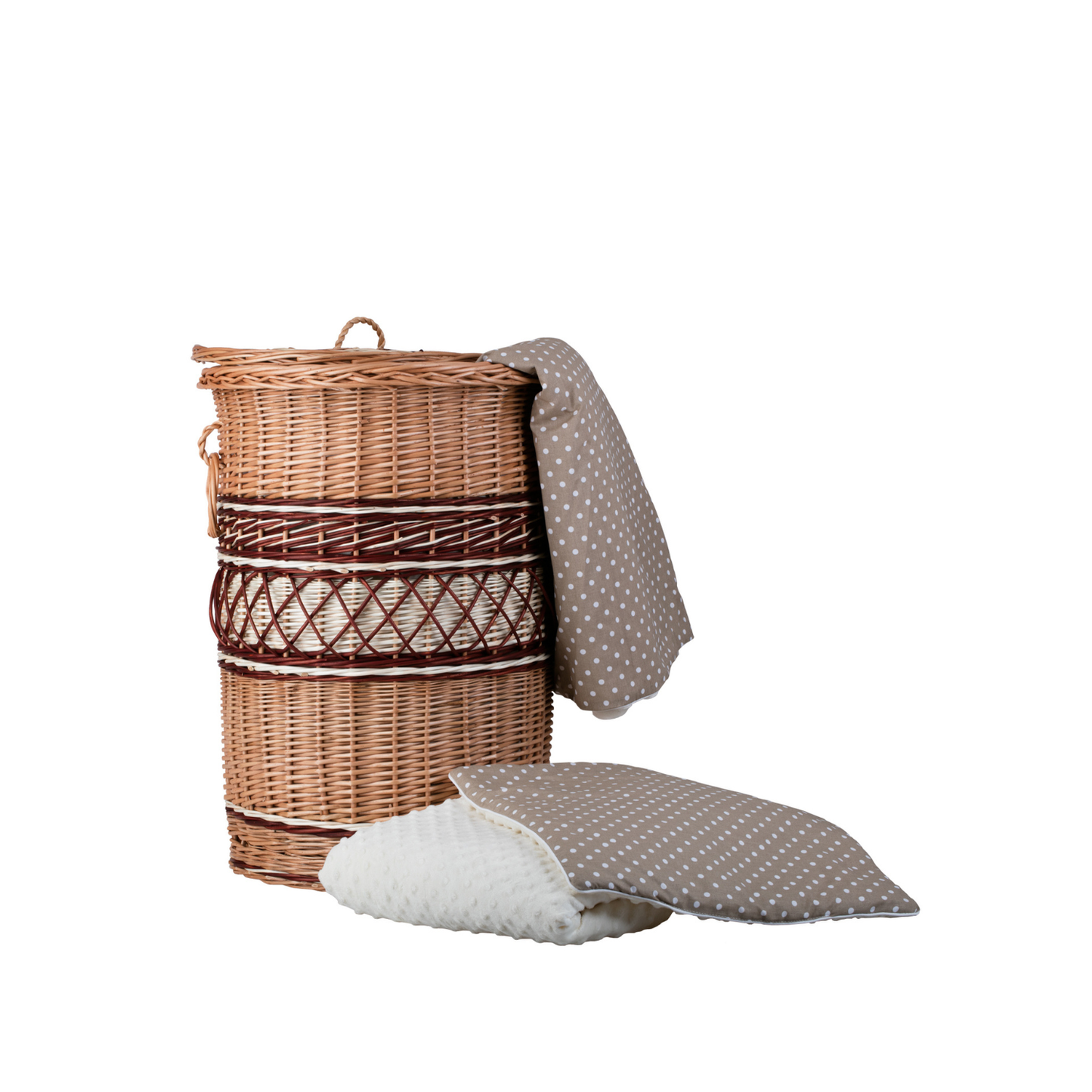 Maravia Rieten wasmand met stoffen voering, deksel en handvatten TheWickerStories