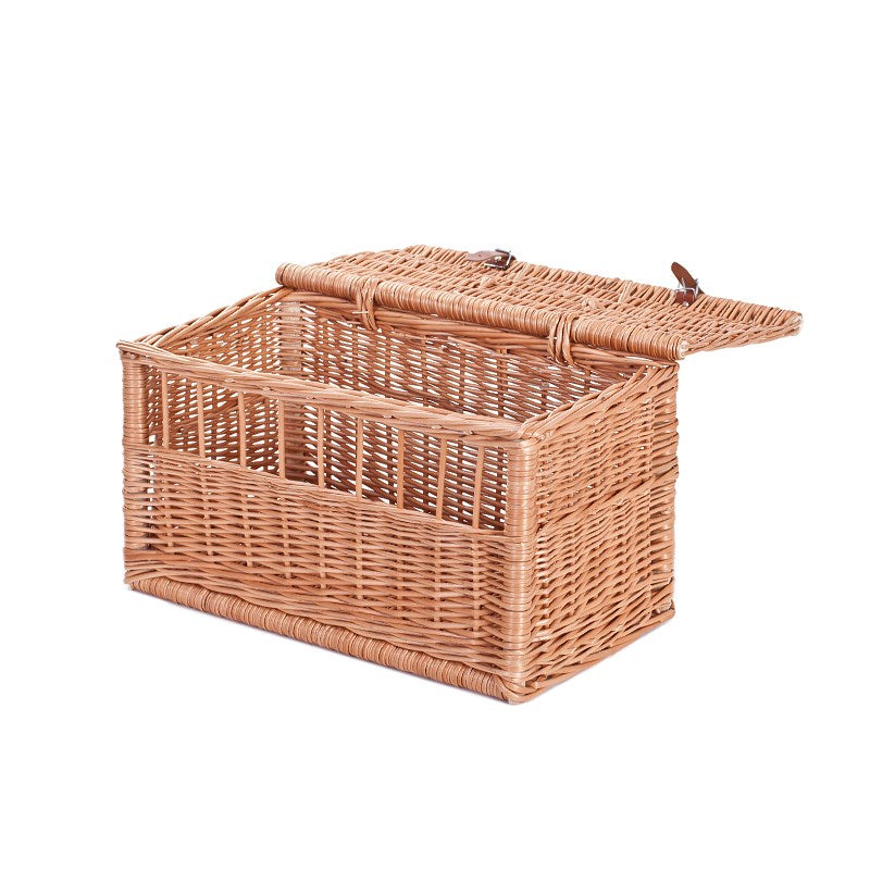 panier de transport en osier pour animaux avec couvercle, poignée et sangles