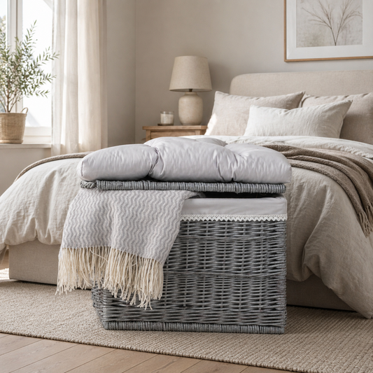 wicker trunk with lid and cushion