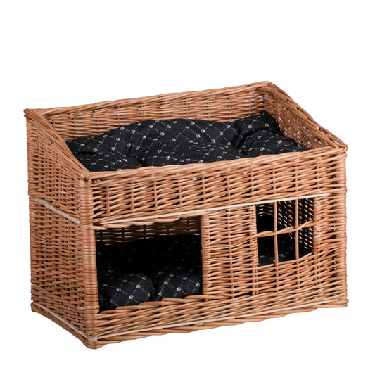Estrella gevlochten kattenhuis met twee waterdichte kussens, terras en raampje
