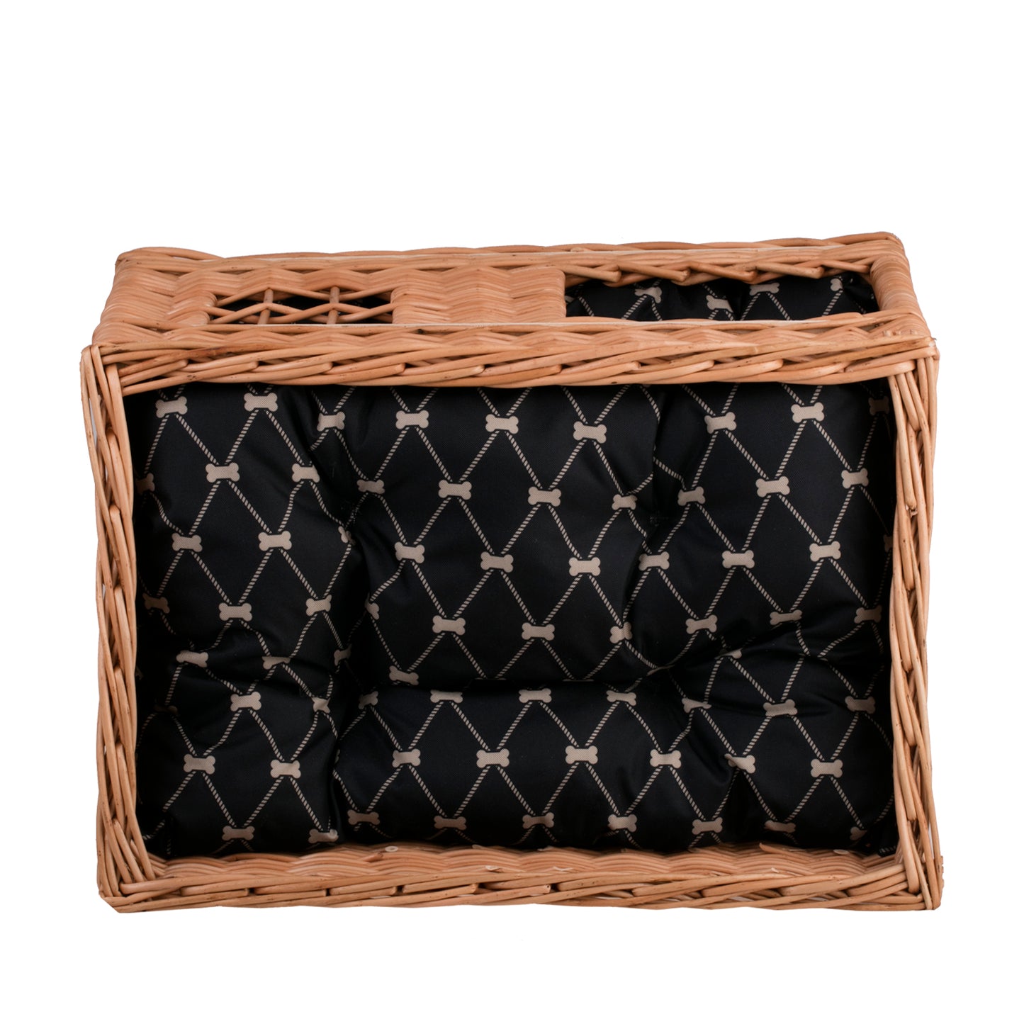 Estrella wicker cat house, two-tier, with two waterproof cushions and a small window