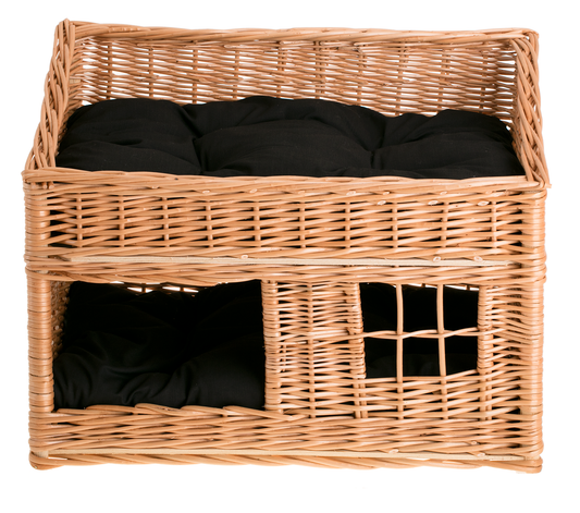Estrella rieten kattenhuis met twee kussens, twee niveaus