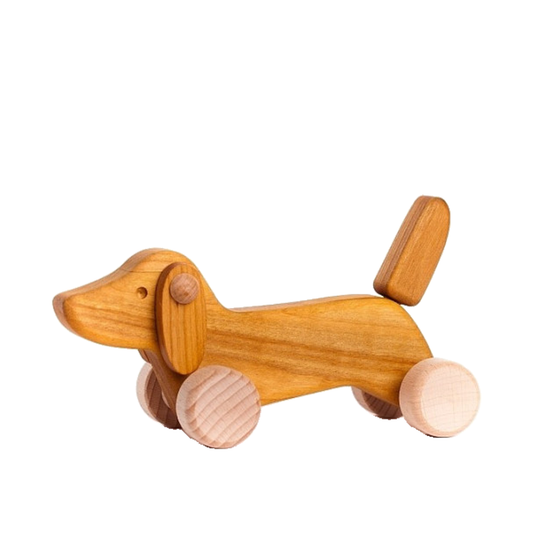 wooden dachshund on wheels – children's toy by