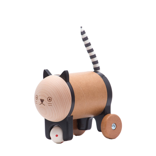 wooden kitten on wheels – wicker toy for kids from