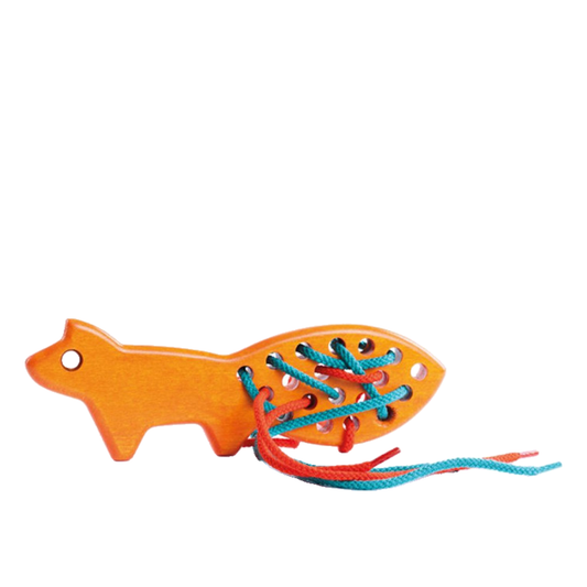 renard en bois - jouet pour enfants à lacer