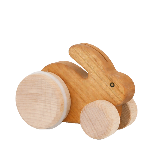 lapin en bois sur roues – jouet pour enfants
