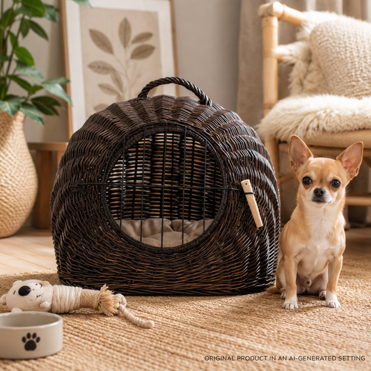 Tactus wicker cat house with cushion, wicker dog house, lockable pet transport cage TheWickerStories