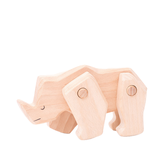 wooden rhinoceros – animal figurine with movable legs