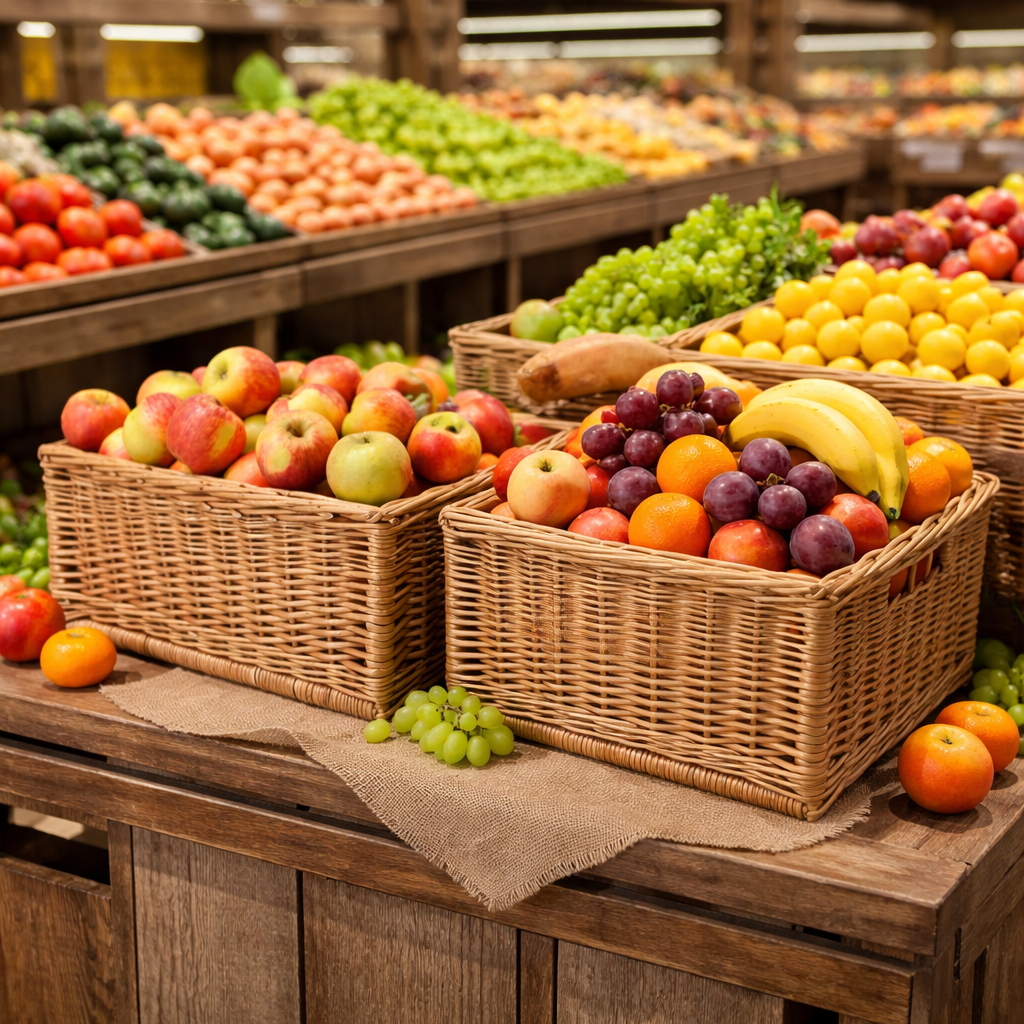 Taros wicker display crate set for fruits and vegetables, 2-piece set. TheWickerStories