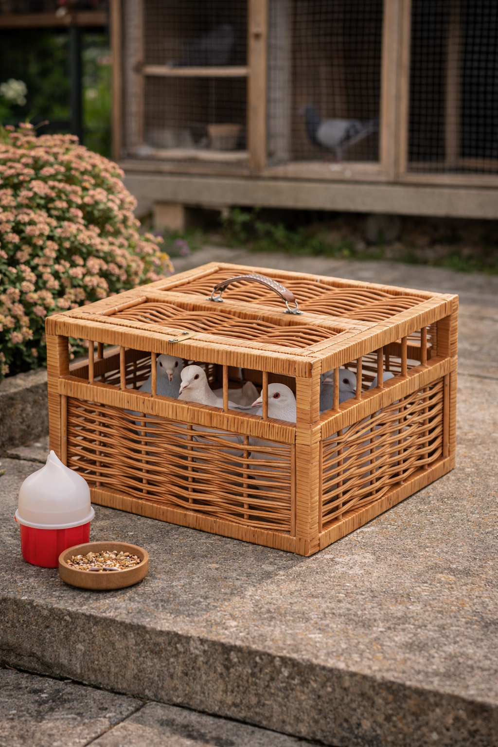 Tulipa geflochtener Transportkorb für Vögel und Tauben - Taubenkorb mit Griff, oben und seitlich zu öffnen TheWickerStories