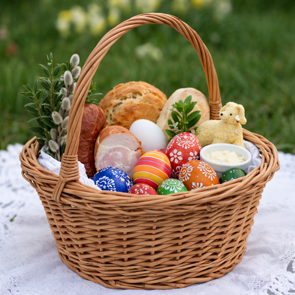 Zelia wicker Easter blessing basket with handle TheWickerStories