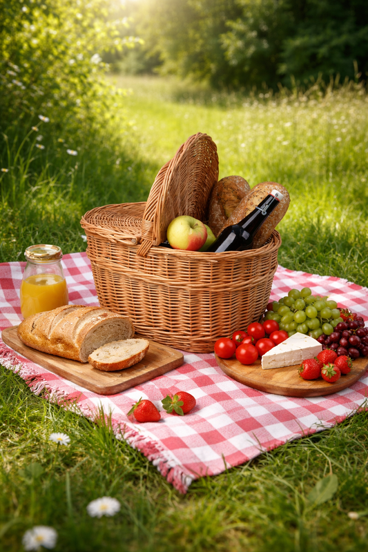wicker picnic basket with lid and handle