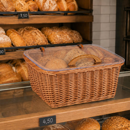 wicker bread display basket with lid, set of 2 by