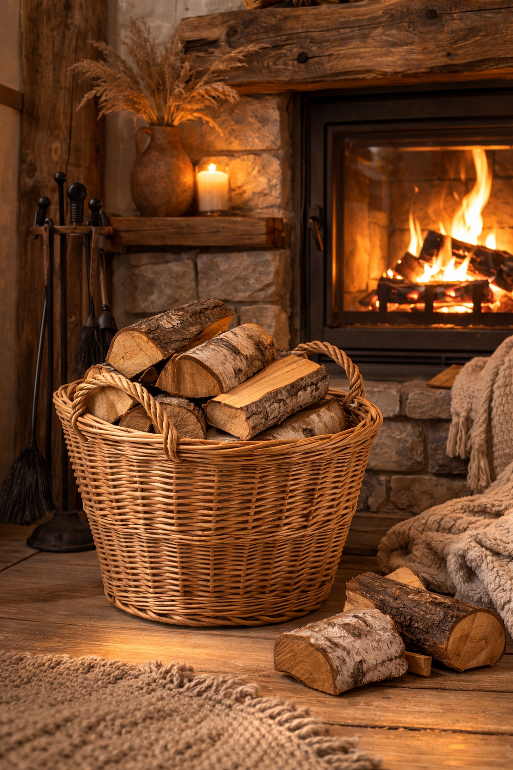 Flanoria rieten mand voor tuin en haardhout, met handgrepen TheWickerStories