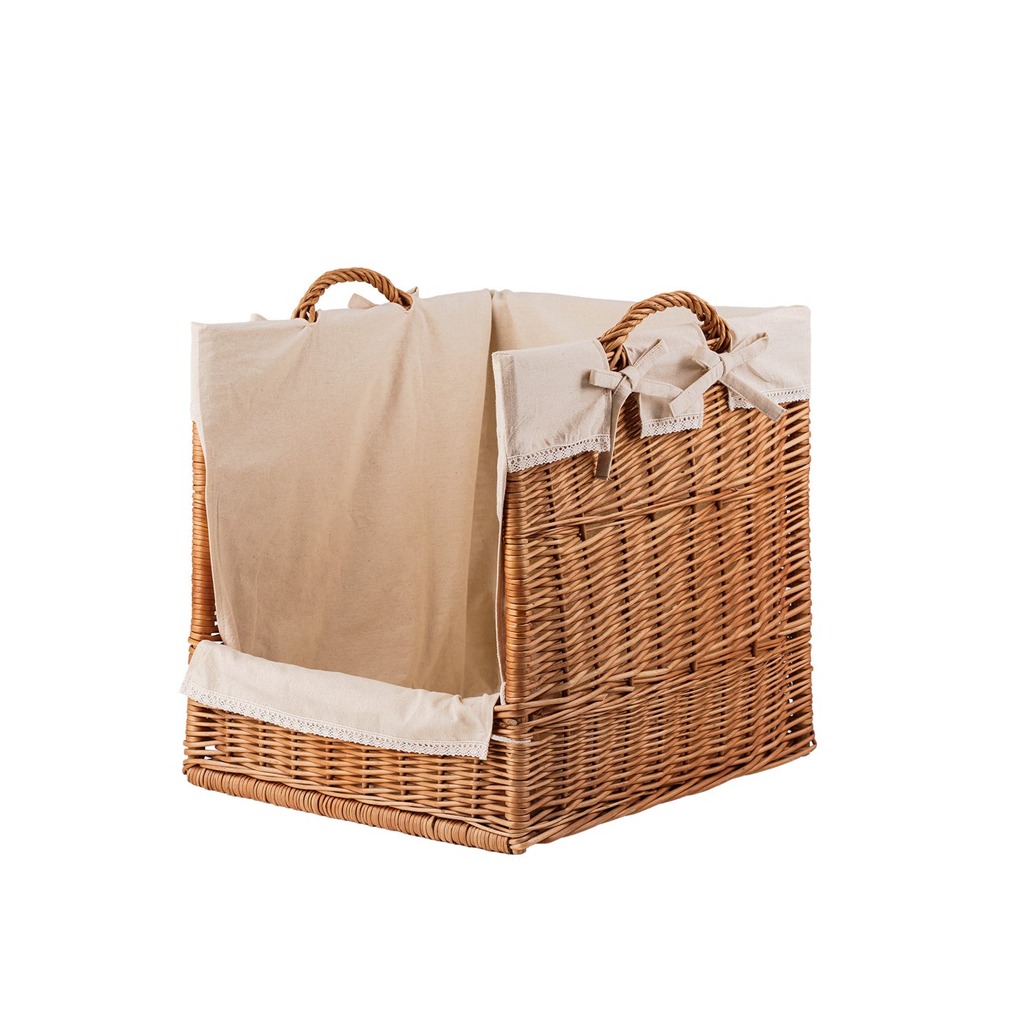 Bretia wicker display basket, baguette stand, bread display with trim TheWickerStories