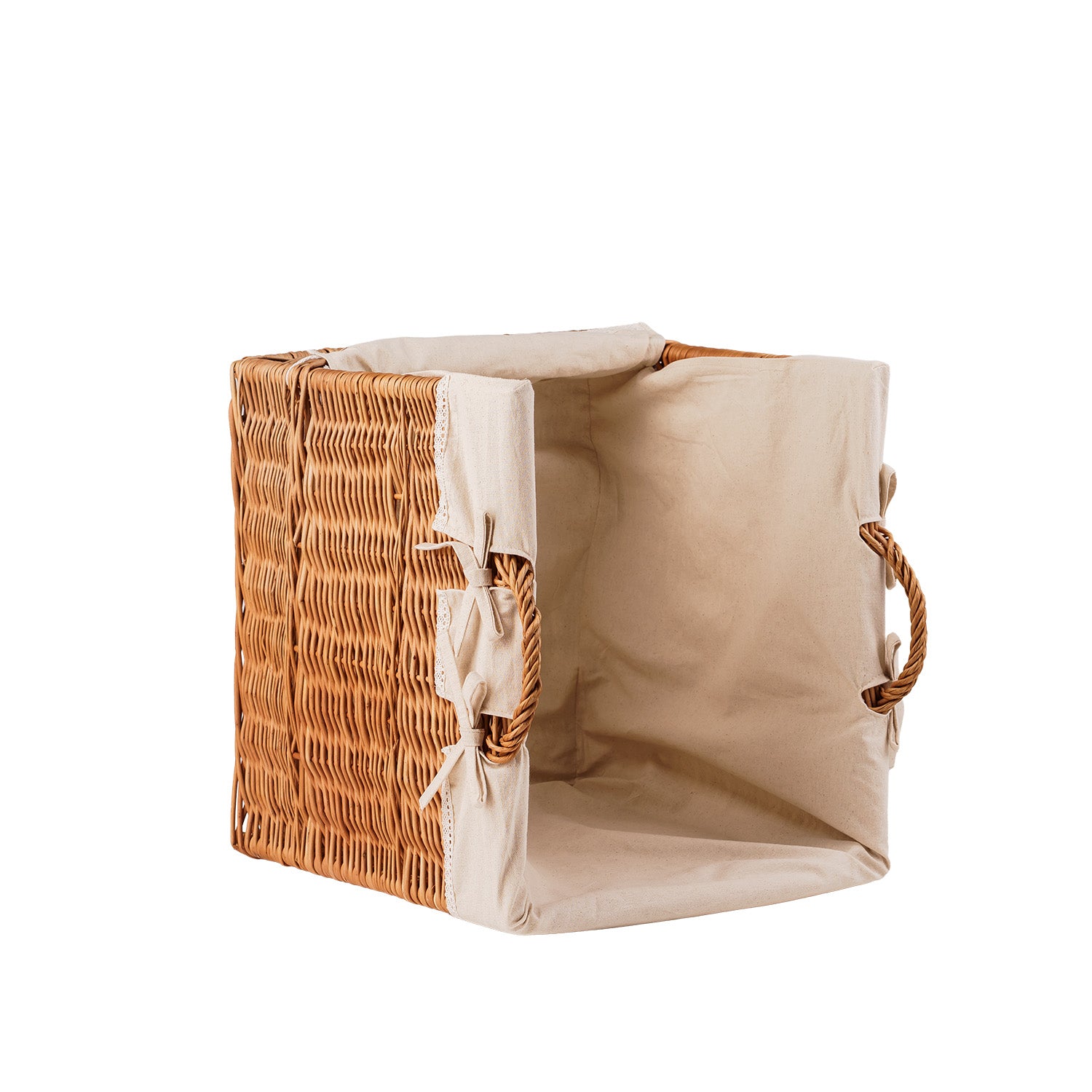 wicker display basket, baguette stand, bread display with trim