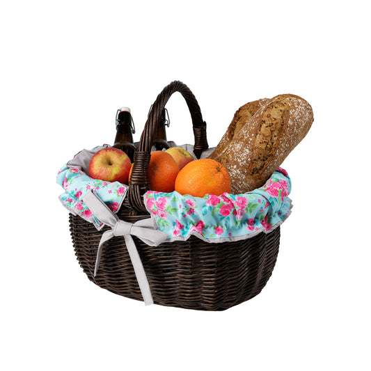 panier de courses avec poignée en osier et bordure grise