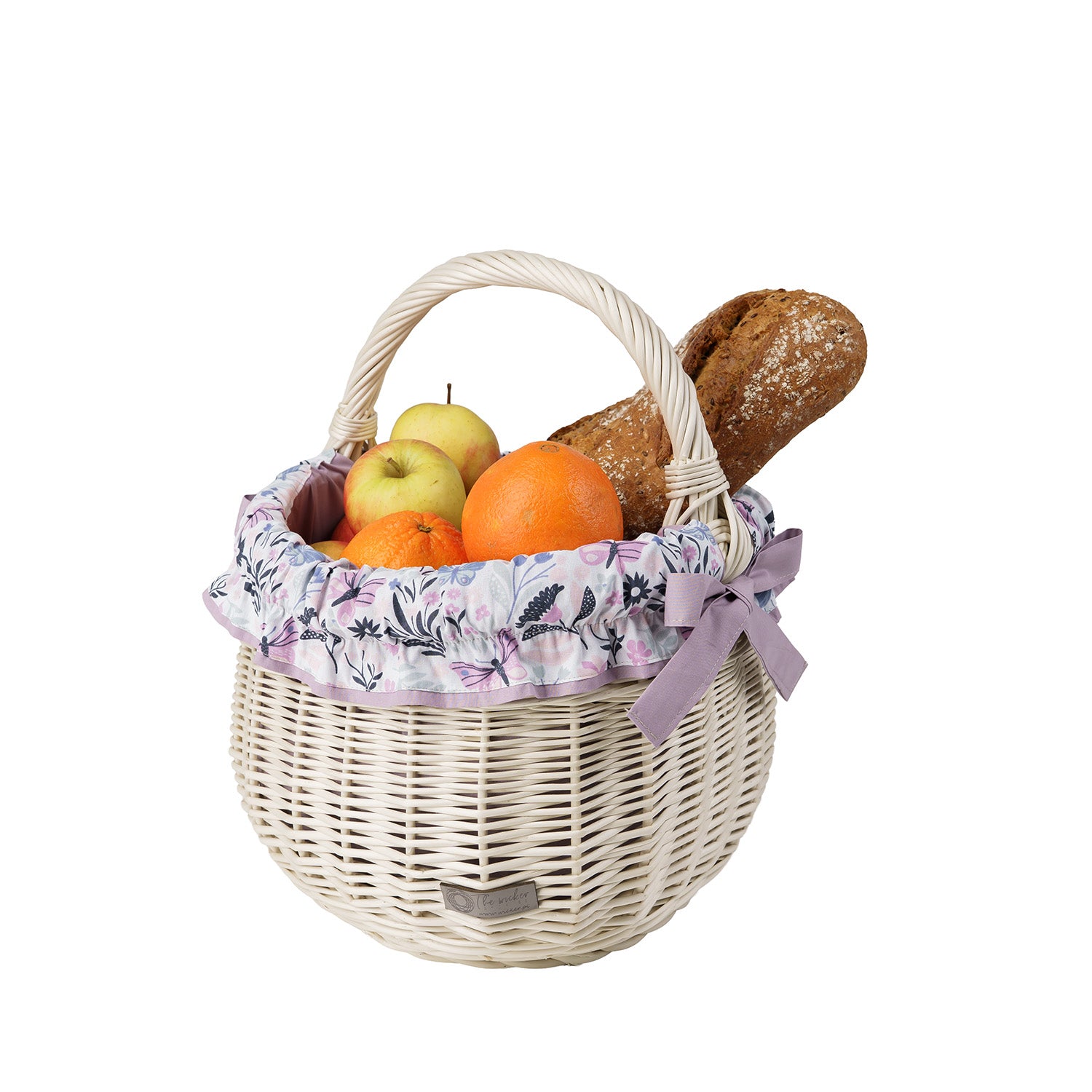 wiklinowy koszyk na zakupy, piknikowy z fioletowym obszyciem, z rączką
